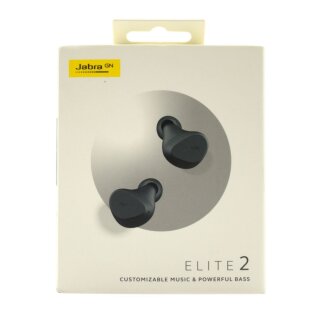 Jabra Elite 2 Wireless Earbuds Dark Gray mit Kabel, Case Ersatzstöpsel A-Ware